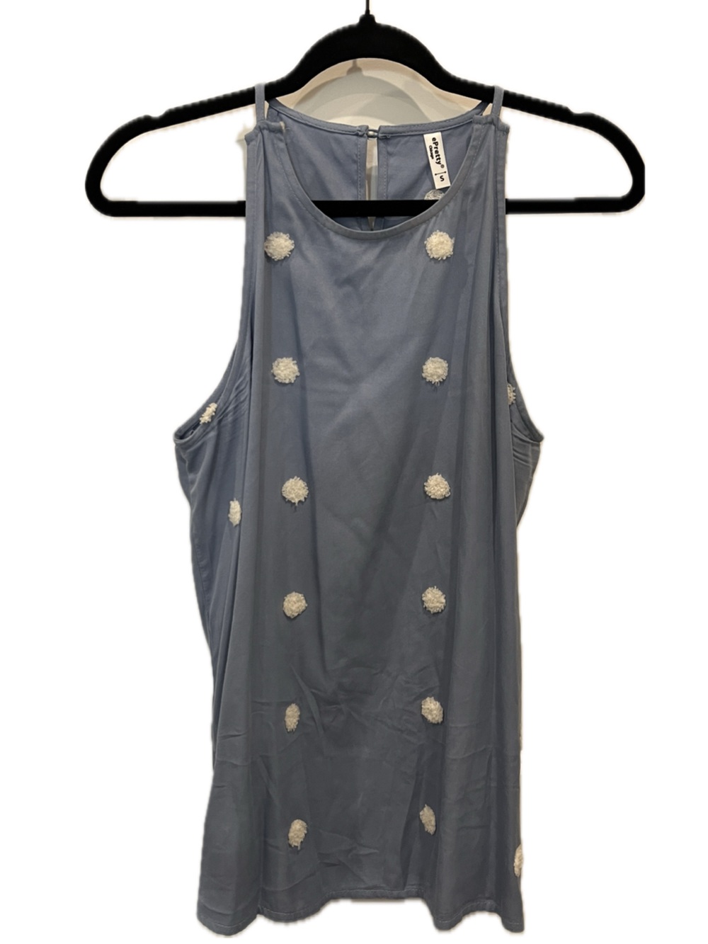 ePretty Light Blue Sleeveless Top with White Pom Accents